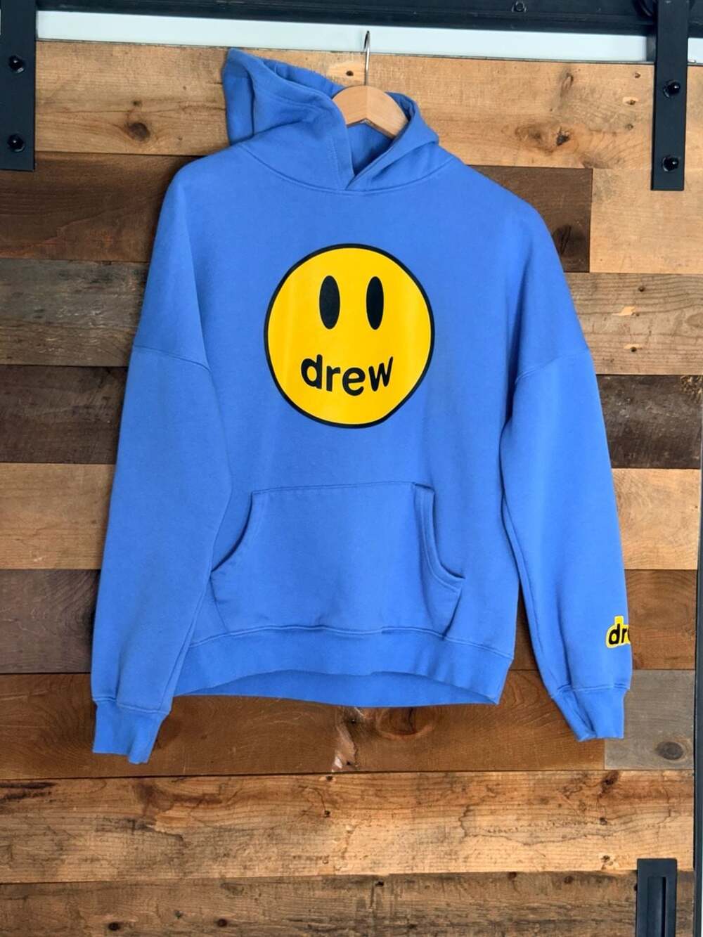 Drew House Mascot Hoodie Blue Yellow Smiley Logo  Size M 0846